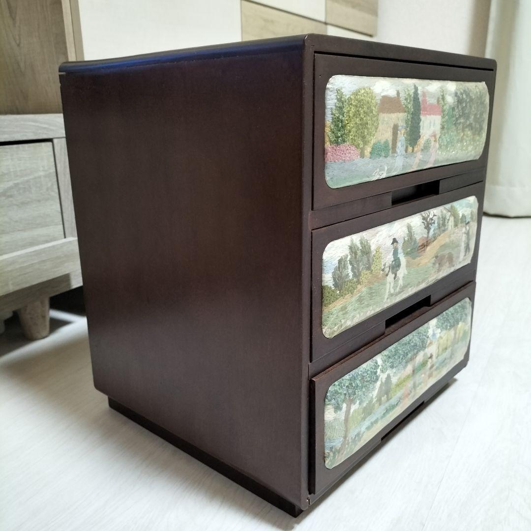 刺繍 木製チェスト 収納ケース 3段