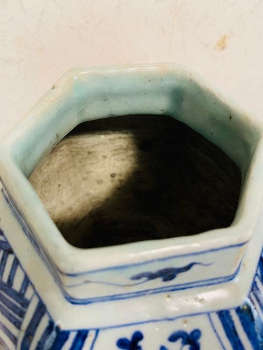 中国明時代六面染付(青花)壺