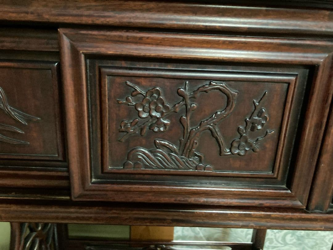 希少】紫檀茶箪笥 飾り棚 透かし彫 清代 違い棚 アンティー