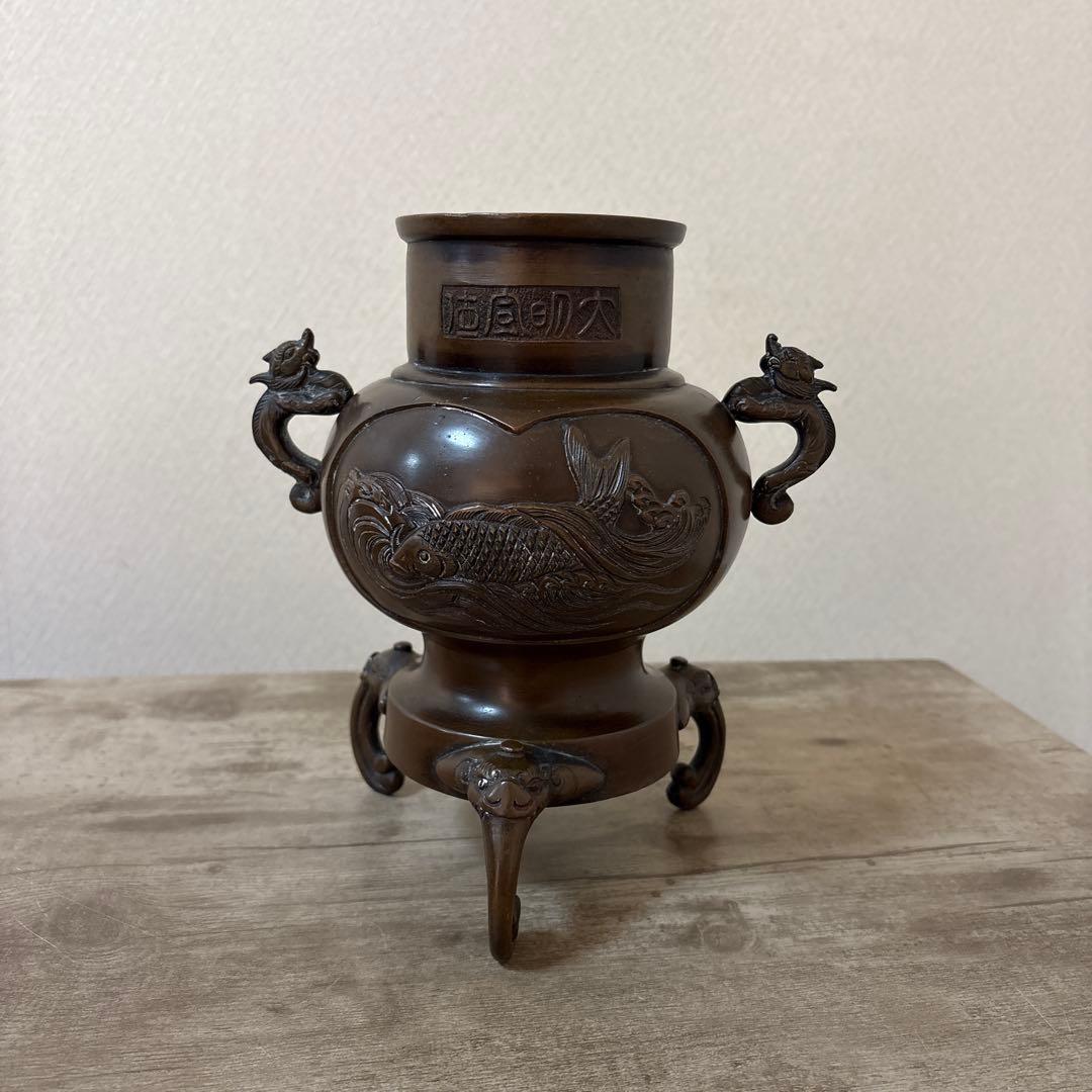 古銅薄端　花瓶　花器　アンティーク〈検 池坊　華道いけ花　高岡銅器　茶道　立花