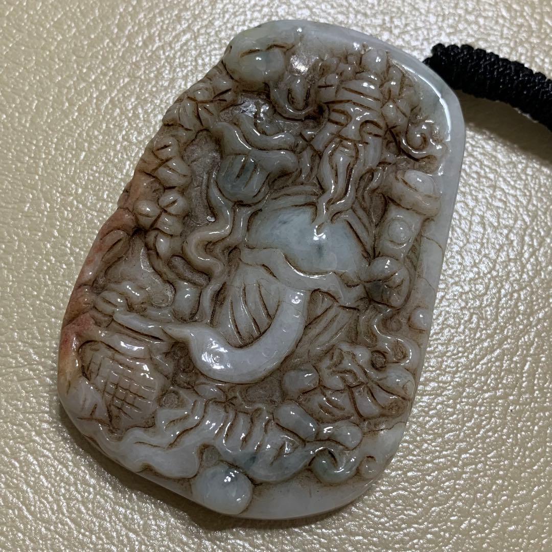 旧家蔵出 清国時代物 本物保証品 ヒスイ 翡翠 財神様 翡翠本物保証お守り｜