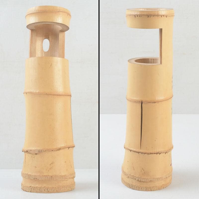 茶道具 指物師 稲垣信斎作 一重切 竹花入 銘「清水」 共布共箱 V