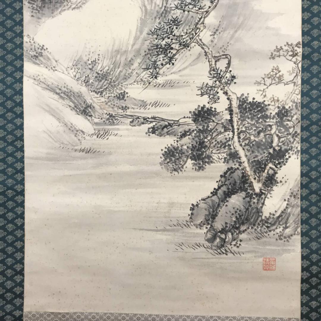【真作】藤井松林/雪景山水図/掛軸☆宝船☆AB-593