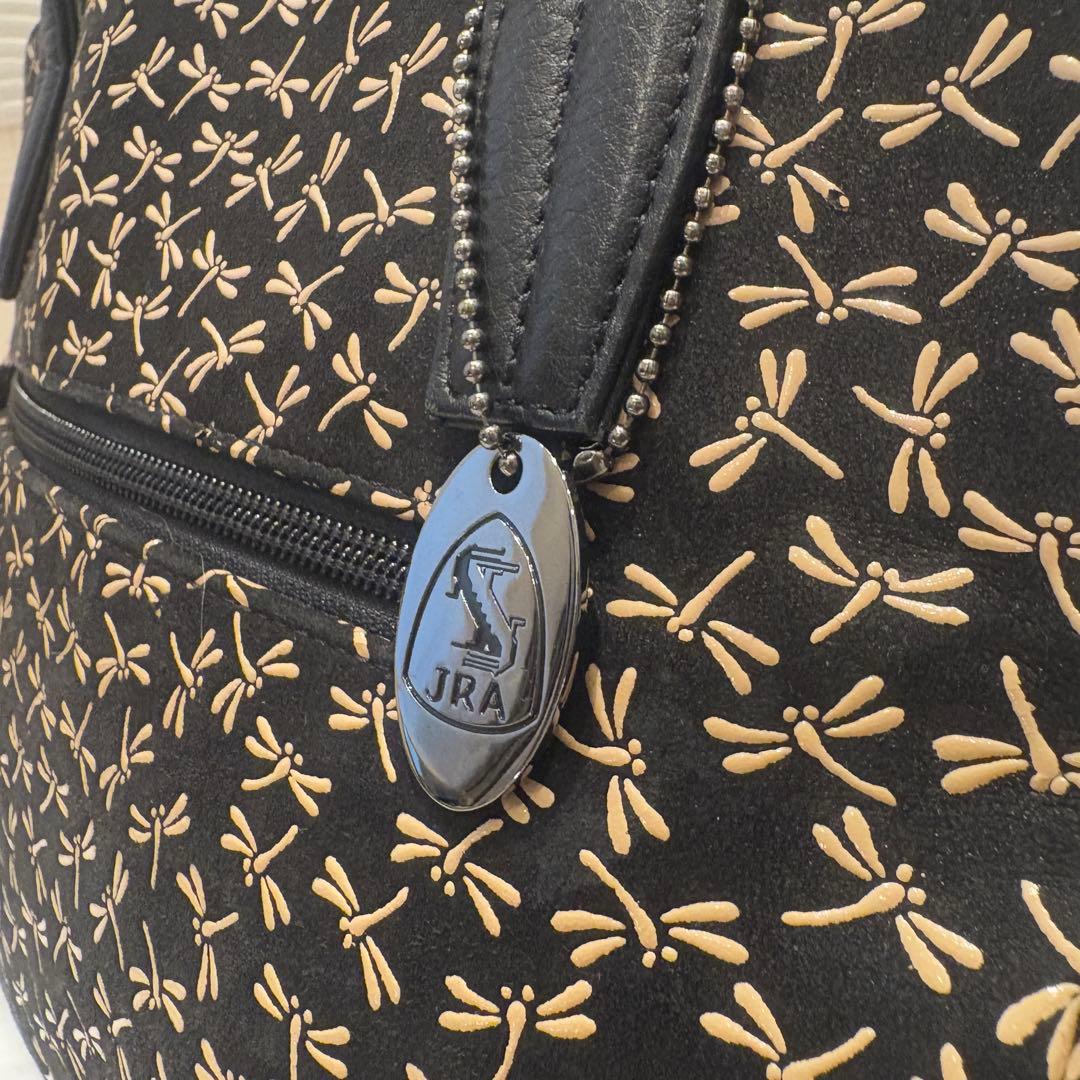 印伝　手提げ　ハンドバッグ　黒地　白漆　とんぼ　印傳屋 JRA公認　鹿革