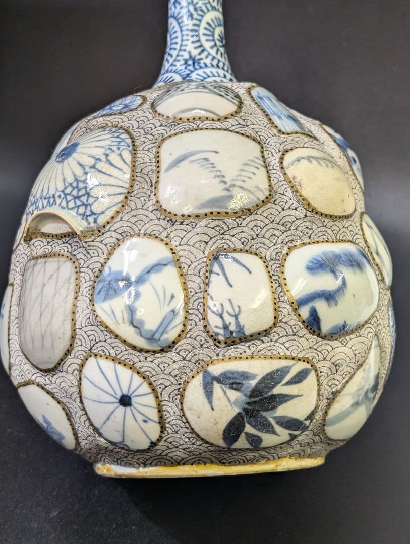 有田焼 古伊万里 古染付 陶片張 蛸唐草文 陶片 大徳利