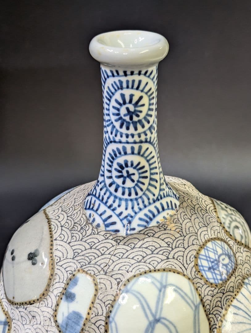 有田焼 古伊万里 古染付 陶片張 蛸唐草文 陶片 大徳利