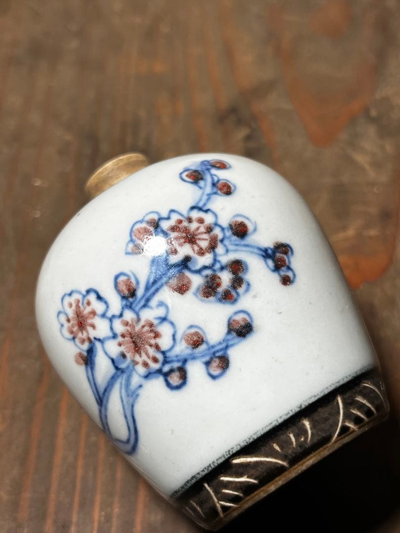 清 釉里紅花文小壷 骨董品