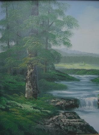 絵画アンテック・コレ大型油絵「朝モヤのささやき」ビンテージ品!R050923