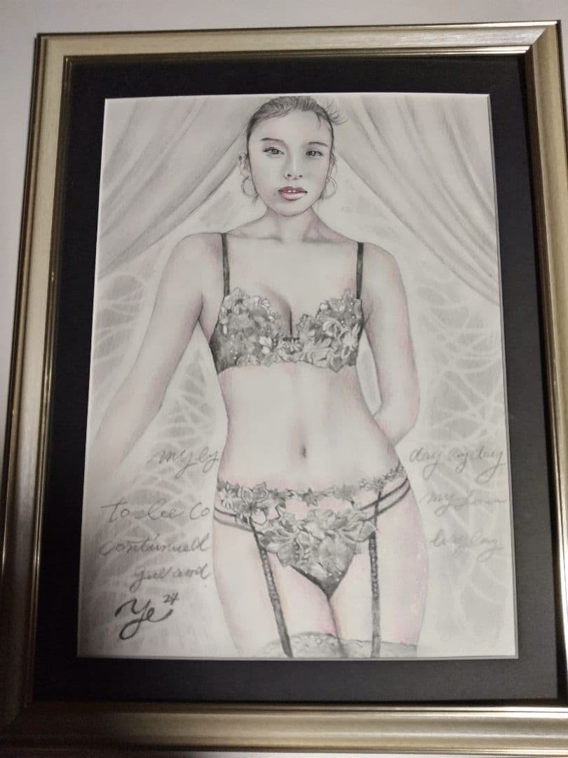 裸婦、美人画、絵画４号、寝室D山本英二、真作、肉筆、額縁、高塚省吾、森本草介。