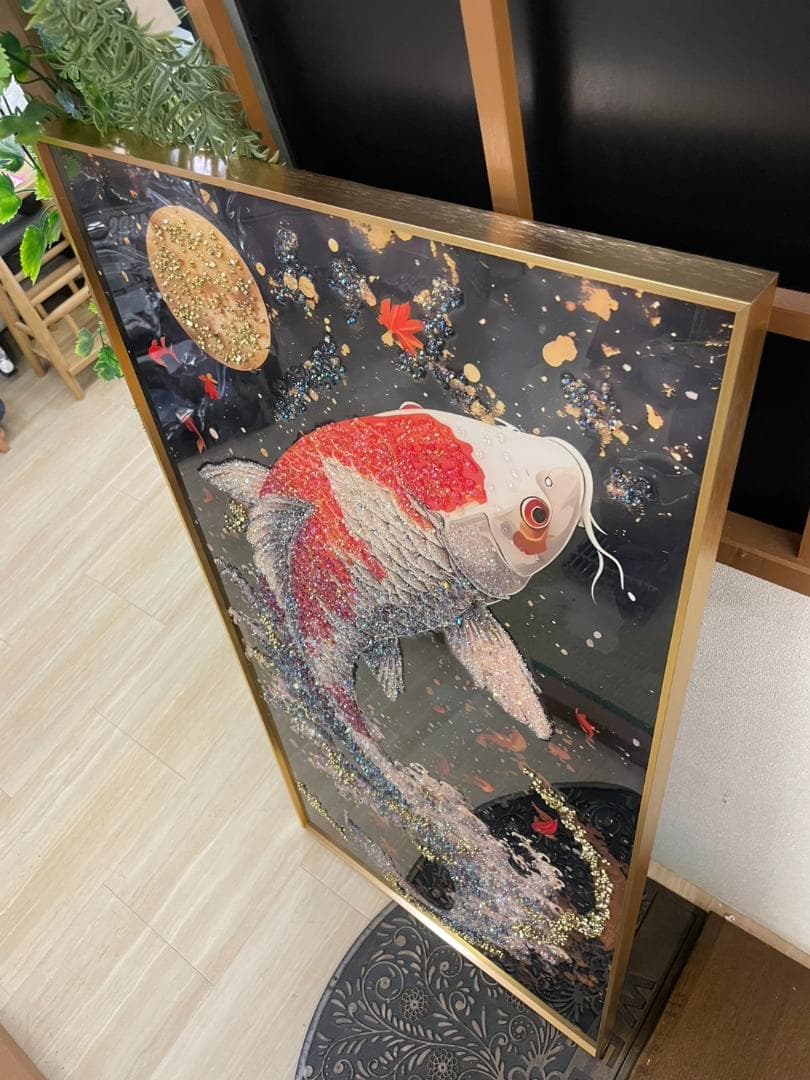 【再入荷！】アートパネル　昇り鯉　鯉の滝登り　鯉　コイ　クリスタル　絵画　アート