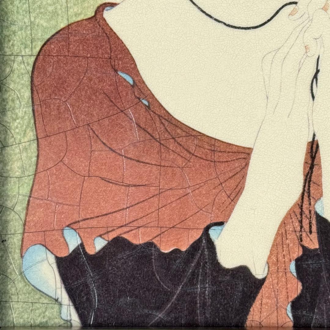 藤田 嗣治　「或る女（赤いショールの女）」　陶板画　幅41.5㎝ 高さ53.5㎝