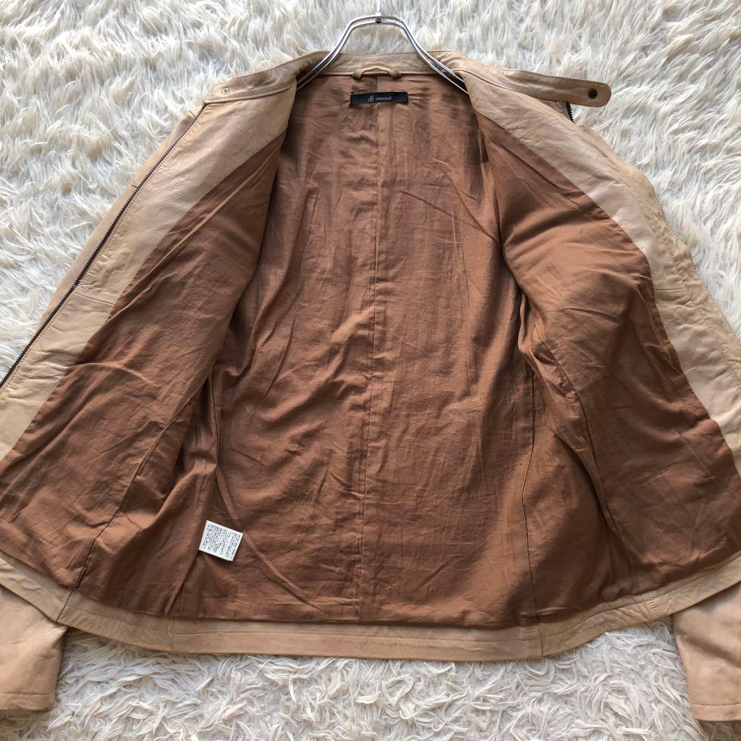 ラムレザー】ジョンブル シングルライダースジャケット ベージュ Wジップ