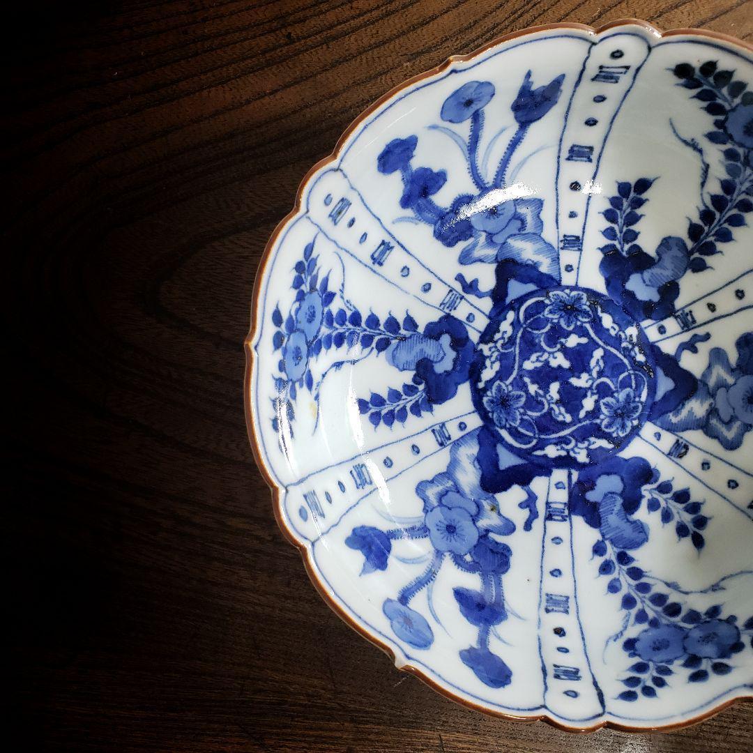 古伊万里 染付 なます皿 芙蓉手 花図 花唐草 イ号 訳