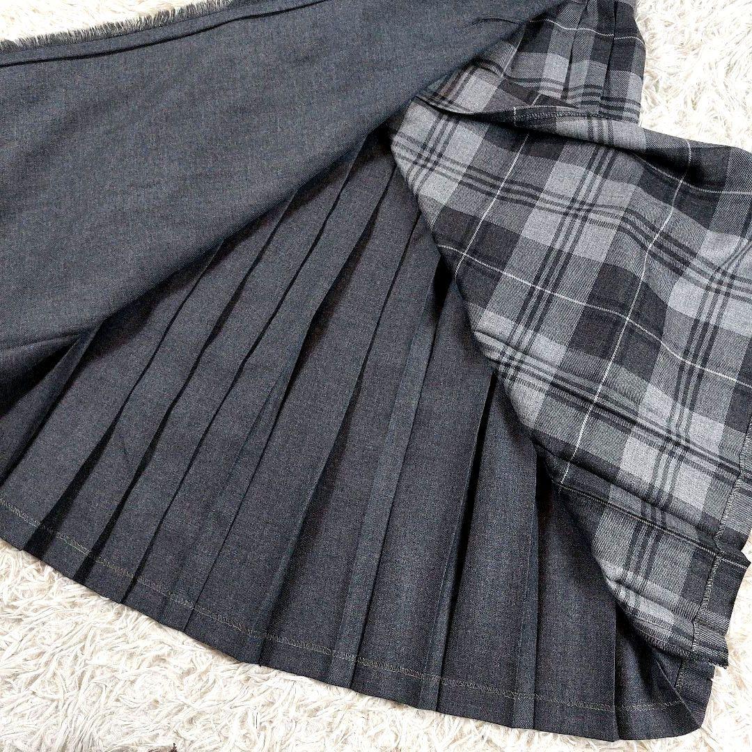 極美品 オニールオブダブリン プリーツAライン　チェック柄 レザーベルトスカート