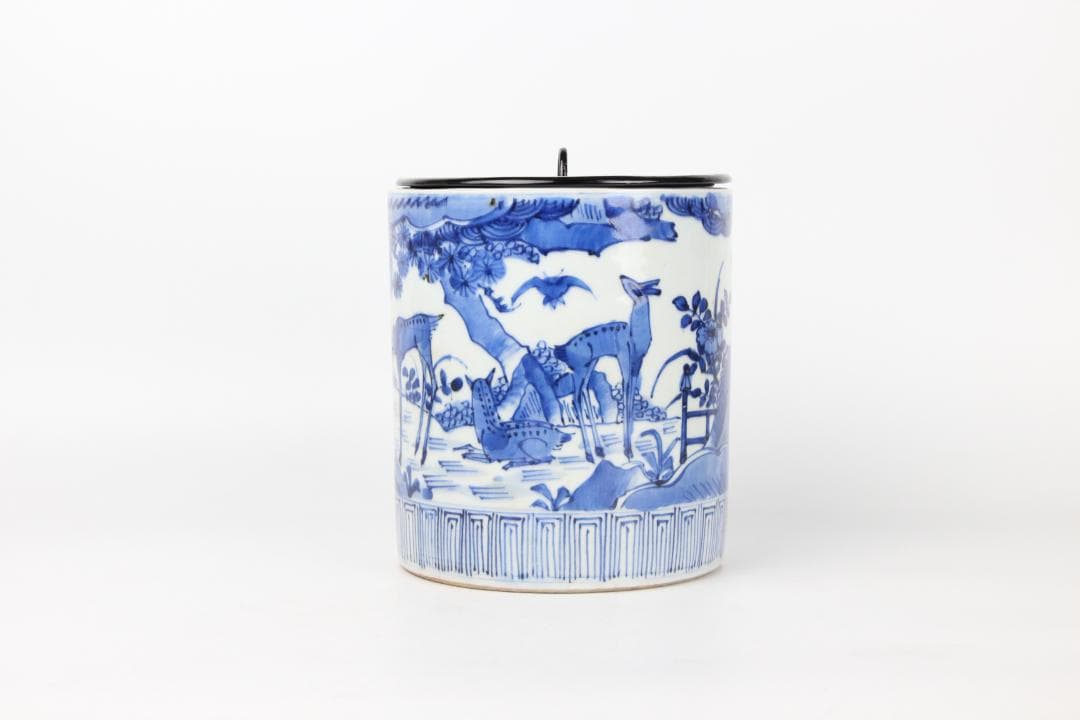 中国美術中国古玩古玩 鹿図筆筒水指蓋付 EM3-23