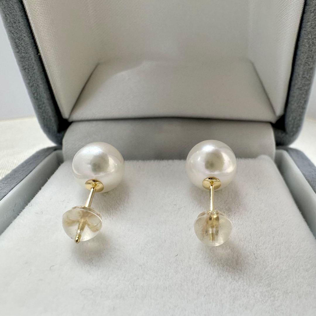 大人気テリが綺麗無調色天女クラス8.5-9mm K18ピアス冠婚葬祭