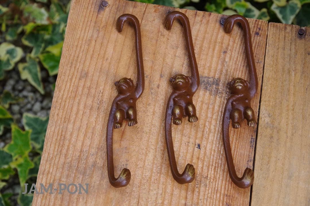 【長期保管品/当時物昭和レトロ】南部鉄器(鋳鉄/鋳物) 吊るし花器/猿手3本付き