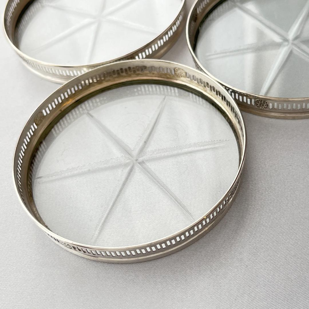 【Webster】 【純銀 / ガラス】紋章のコースター 6枚 スターリング