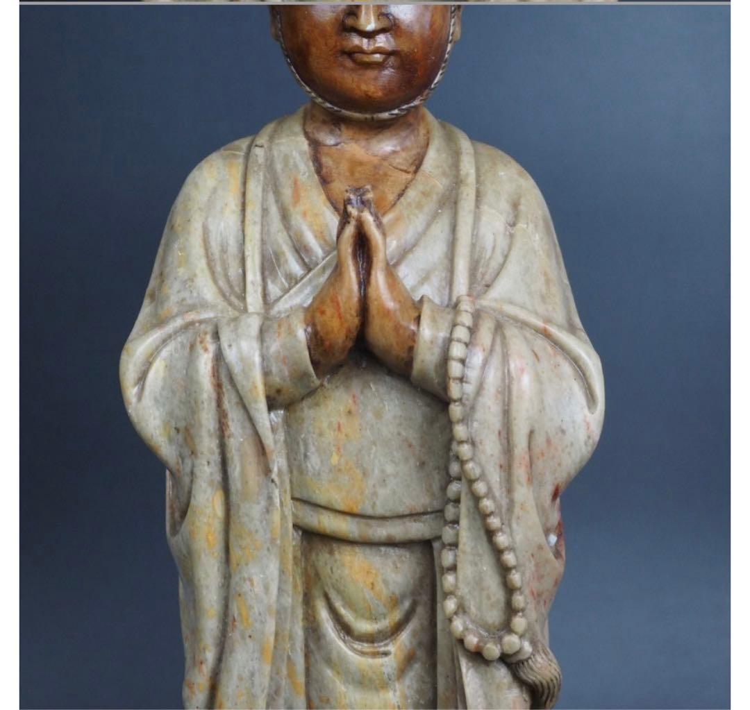 送料無料 寿山石細密彫刻 弘法大師像 高さ30cm