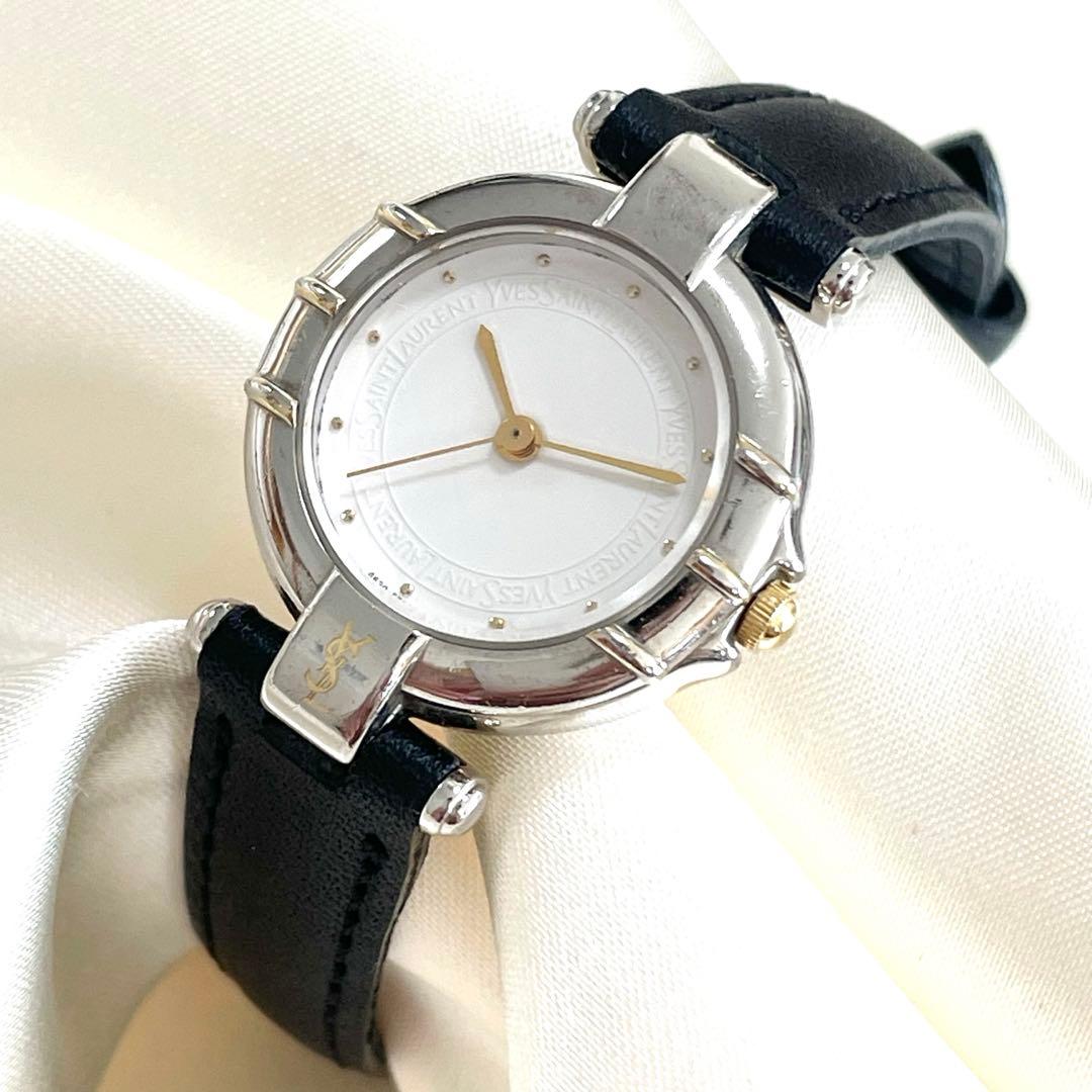 イヴサンローラン 腕時計 クォーツ レディース ロゴ 新品ベルト YSL レザー
