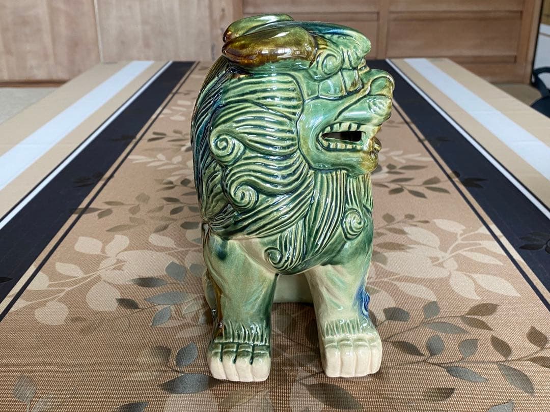 希少】陶器製 碧青シーサー2体（1体タテ22cmヨコ22cm奥行14cm）