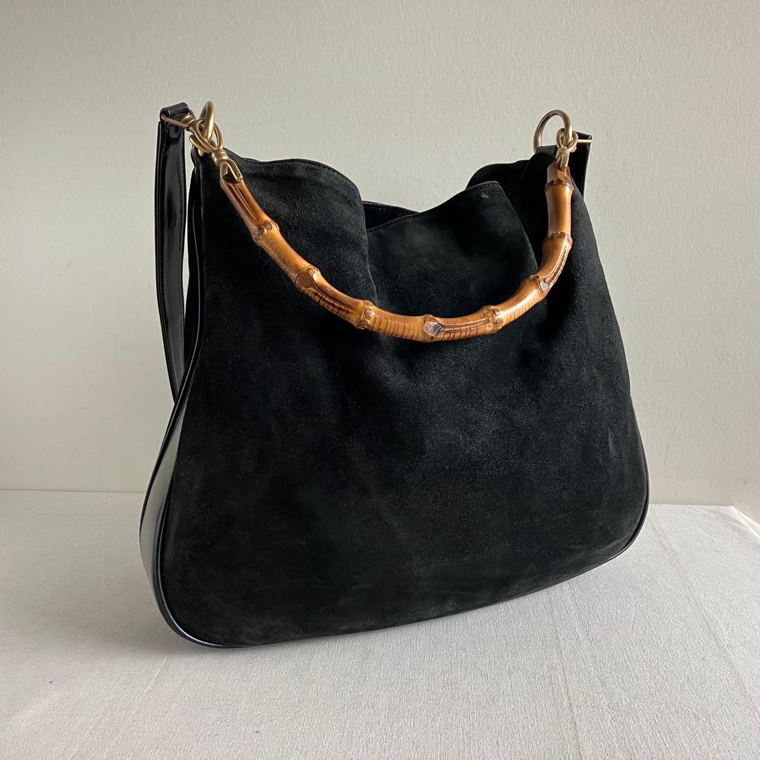 バッグ Gucci Bamboo Black Suede Shoulder Bag