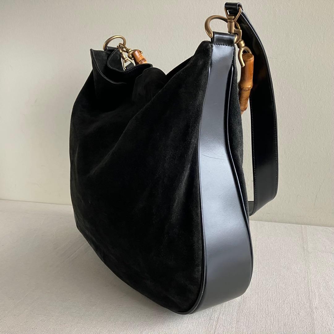 バッグ Gucci Bamboo Black Suede Shoulder Bag