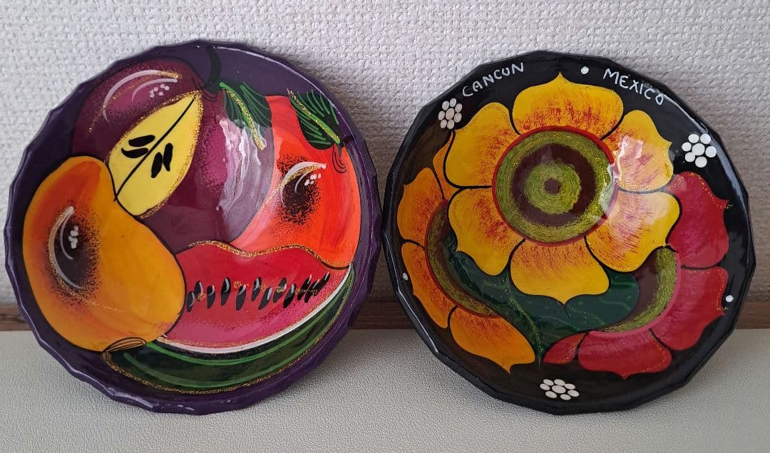 メキシコ絵皿 陶器 フルーツ&フラワー2点セット - メルカリ