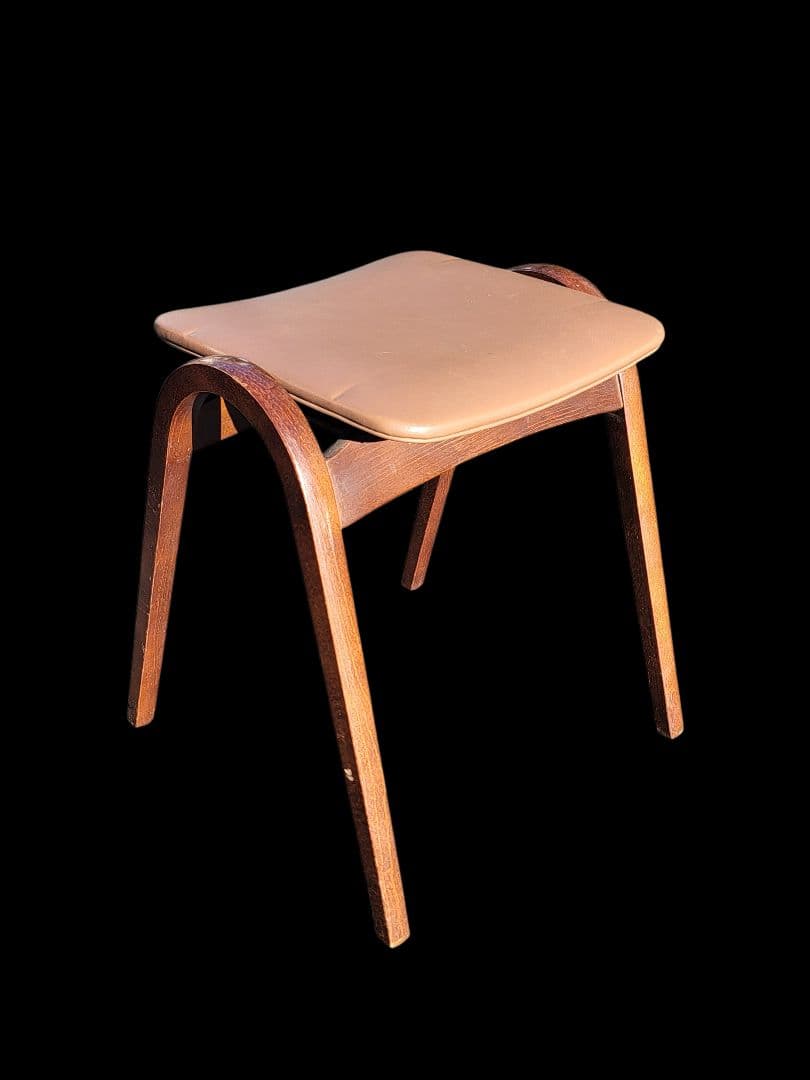 4脚セット 秋田木工 ビンテージ No.202 剣持勇 スツール ブラウン 合皮