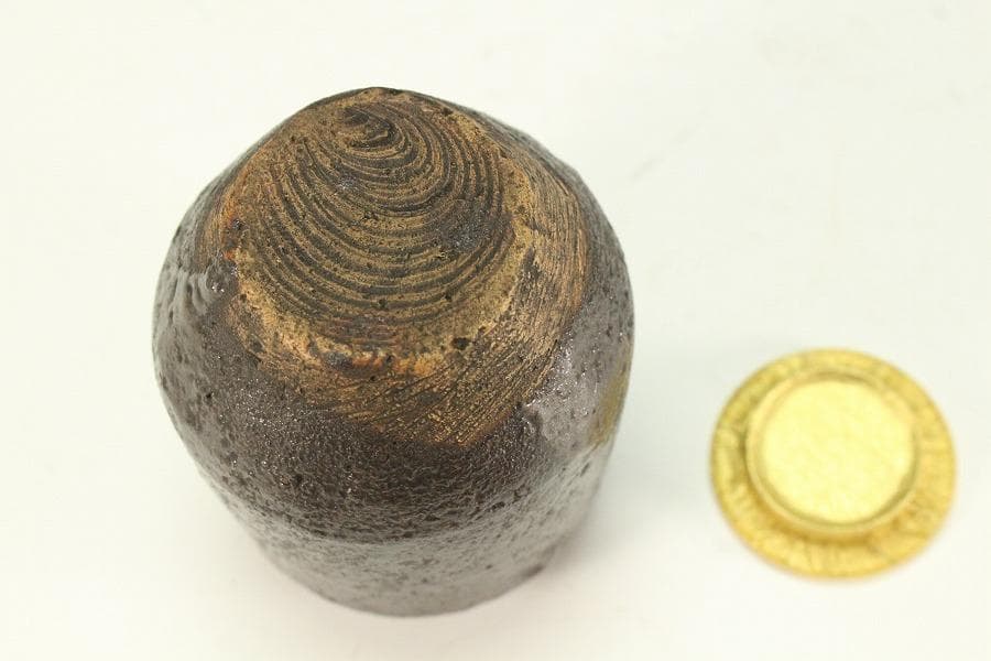 茶道具 唐物 黒釉 茶入 時代裂 仕服 良蓋(K-A208)