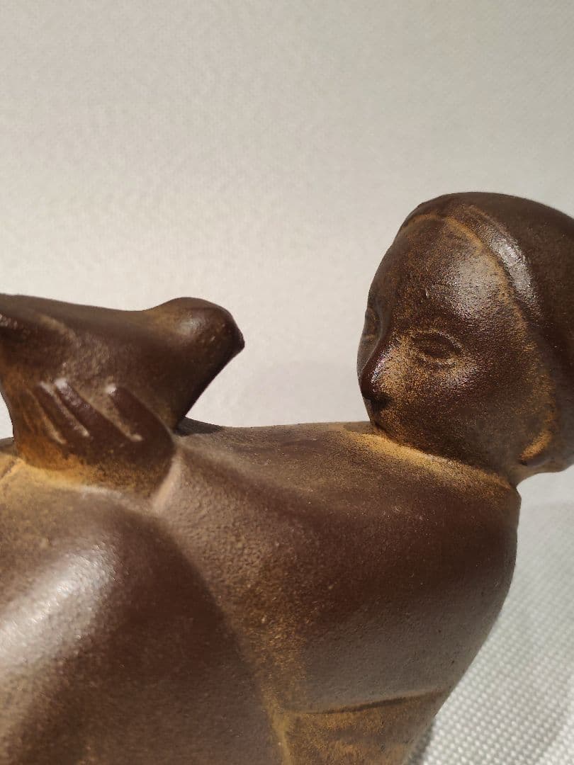 山本正道 鳩と少女 彫刻 オブジェ 女の子 青銅 鉄 鳥 骨董品