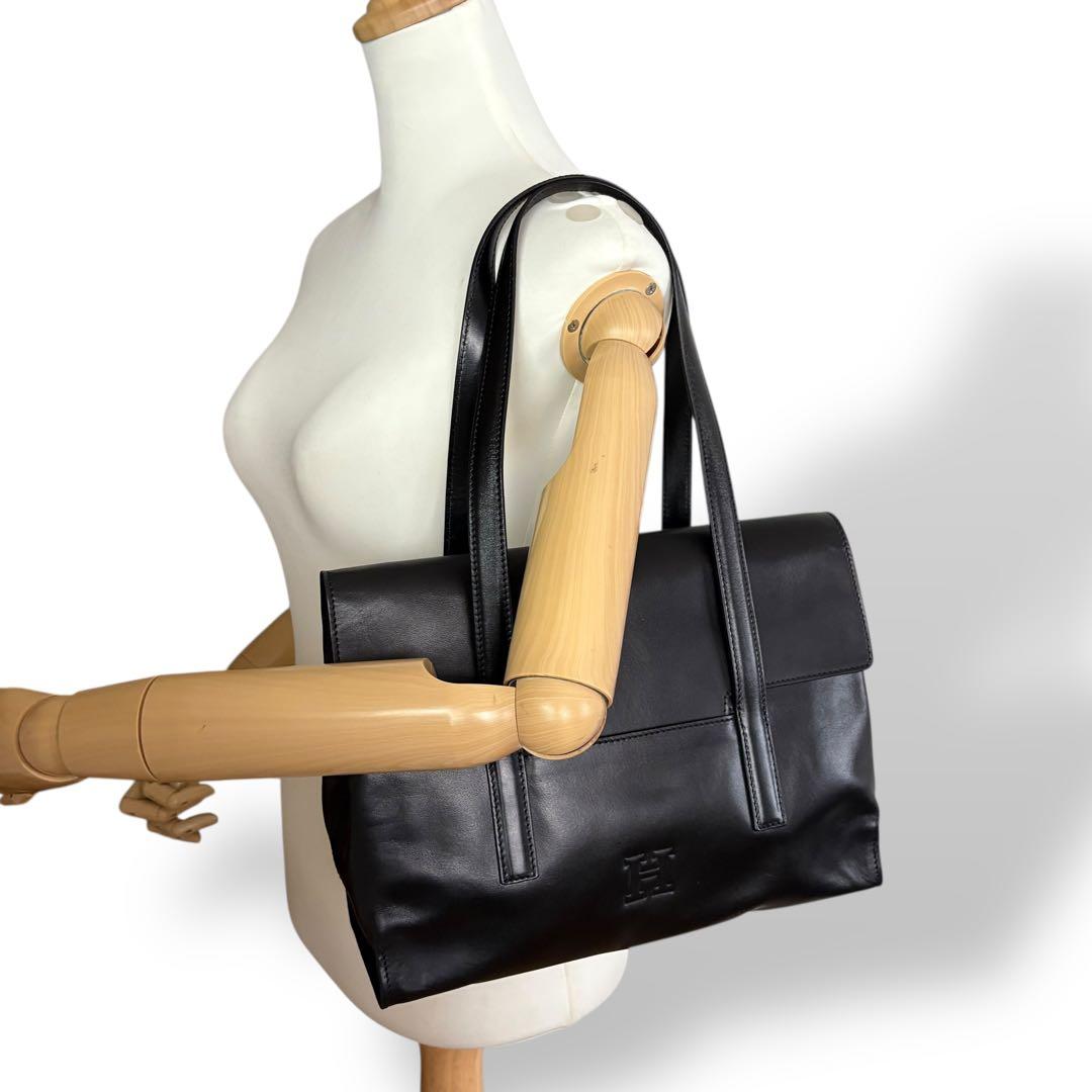 ヒロフ ショルダーバッグ トート レザー 黒 ブラック Hロゴ フラップ