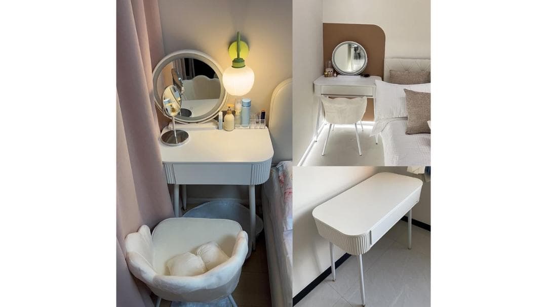 売約済]ドレッサーデスク LEDミラー付き ホワイト Size : 70cm