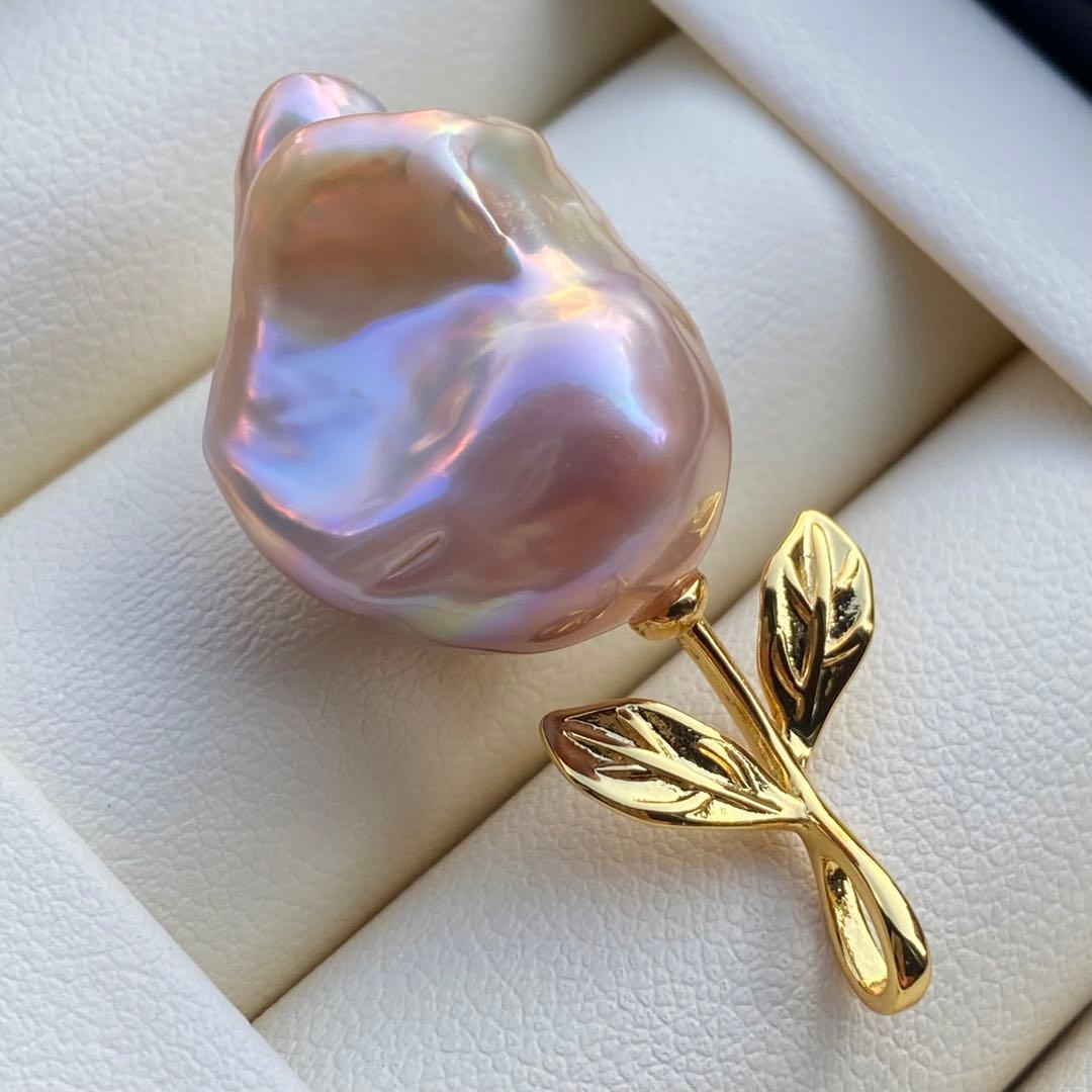 本真珠 淡水バロックパールネックレストップ 22.3mm紫ピンクPT936