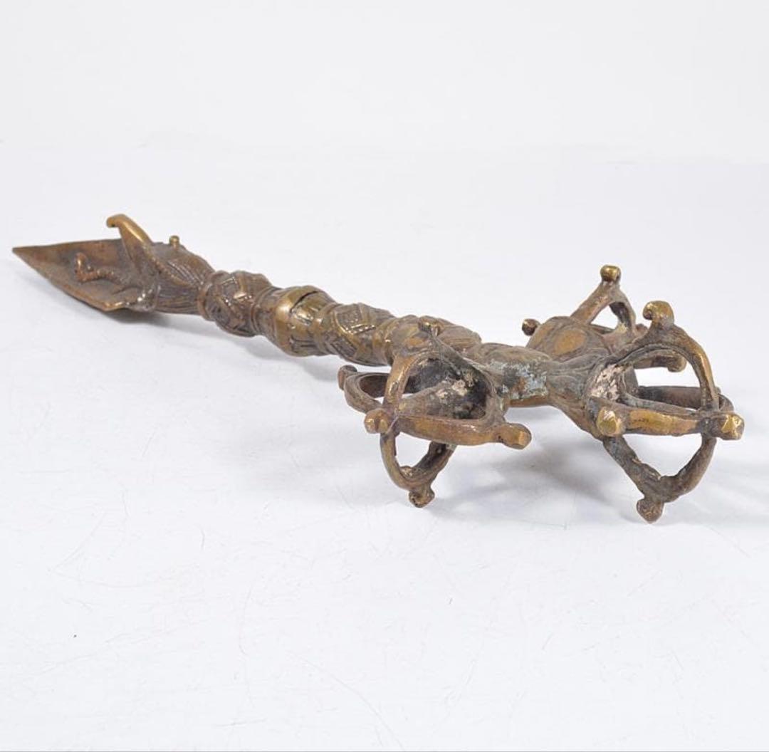 チベット密教法具 古銅鍍金 金剛杭 プルパ 骨董 アンティーク チベット