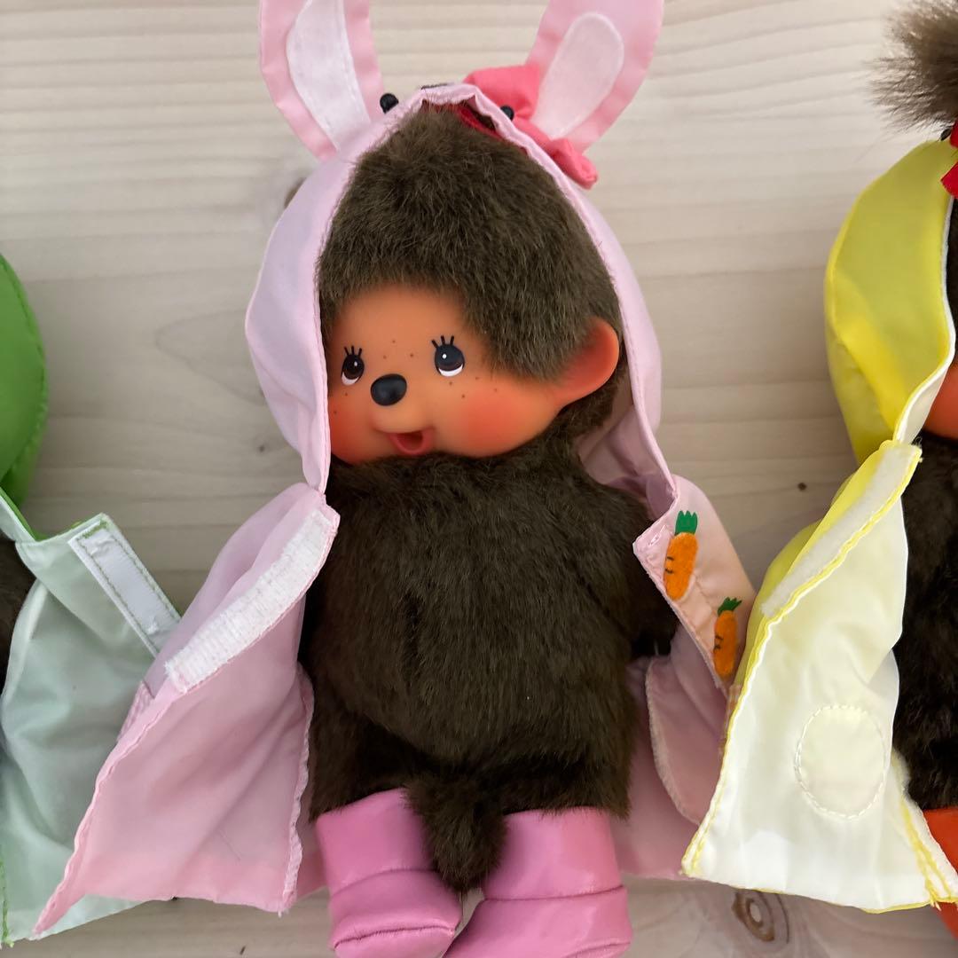 希少　雨の日のカッパを着たモンチッチ３点セット