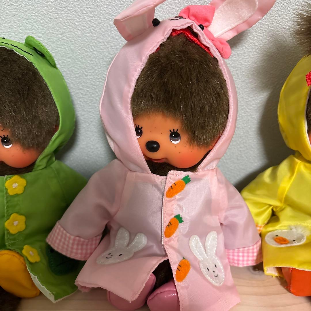 希少　雨の日のカッパを着たモンチッチ３点セット