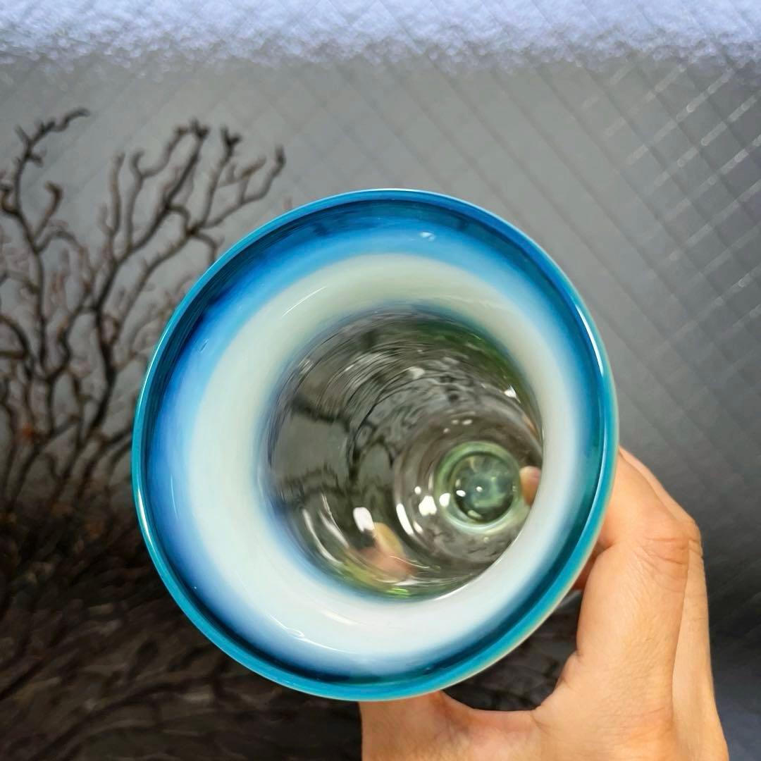 骨董 時代ガラス 超希少！ 水色乳白暈し ベル型 若草色ガラス 氷コップ