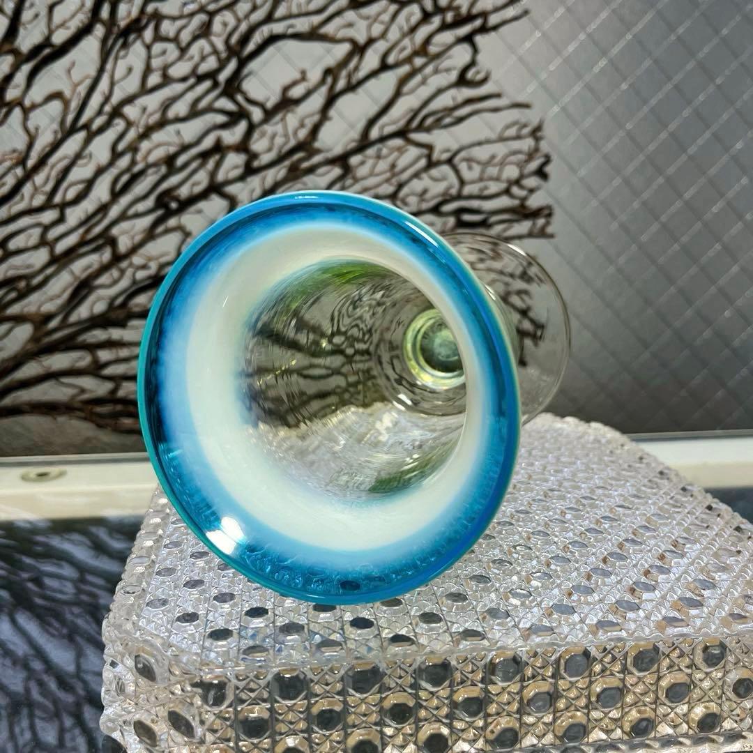 骨董 時代ガラス 超希少！ 水色乳白暈し ベル型 若草色ガラス 氷コップ