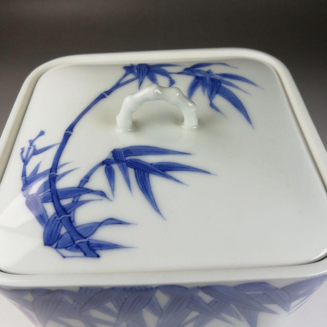 T721 水指 『白磁 染付 竹林』『四方水指』『横石喜助』 共箱 茶道具