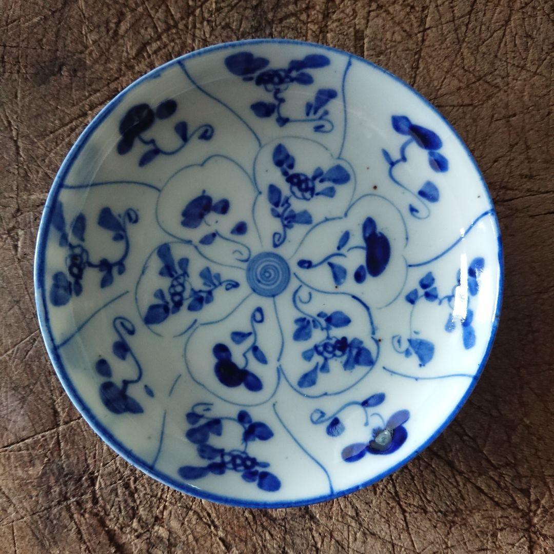 染付 骨董 小皿 豆皿 なずな 霊芝 古伊万里 器 アンティーク 小花
