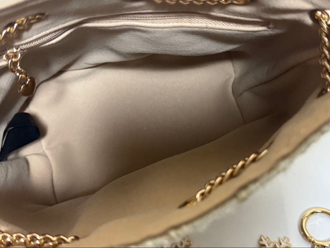 CHANEL シャネルノベルティーバッグゴールドチェーンホワイトラメ