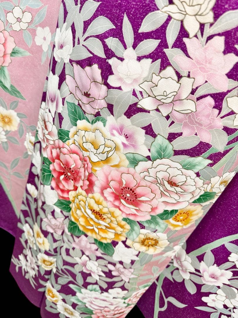 美品 正絹 振袖 単品販売 パープル ピンク 157〜167cm