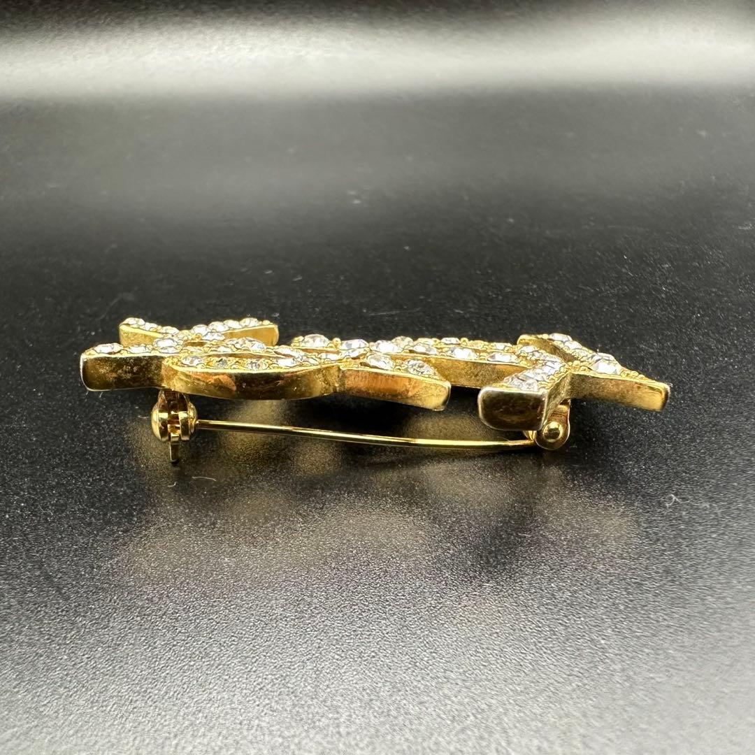 未使用級✨ YSL イヴ・サンローラン ブローチ ラインストーン ロゴ 971