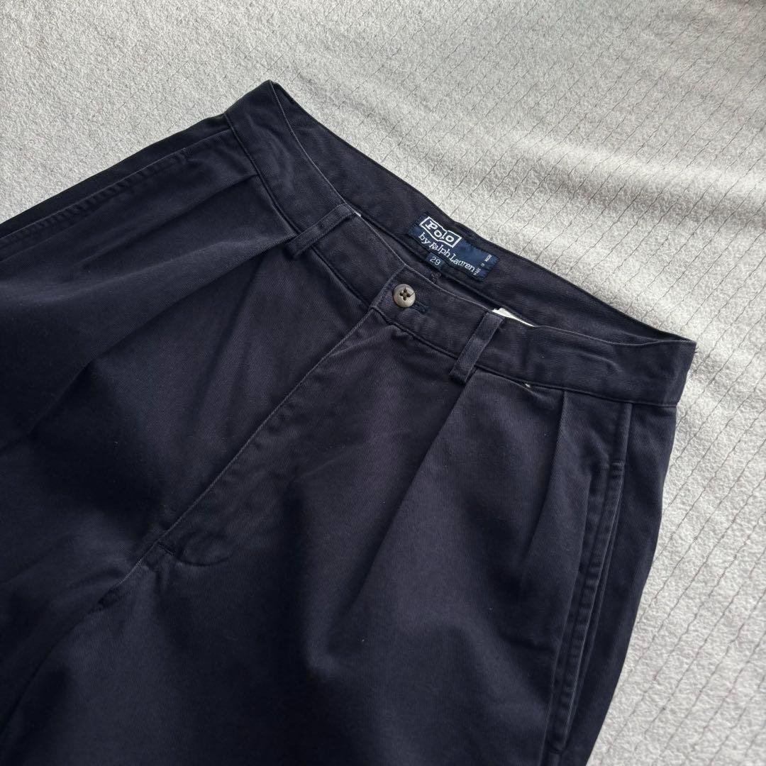 90s ラルフローレン ポロチノ 初期 四角タグ 2タック ネイビー W29