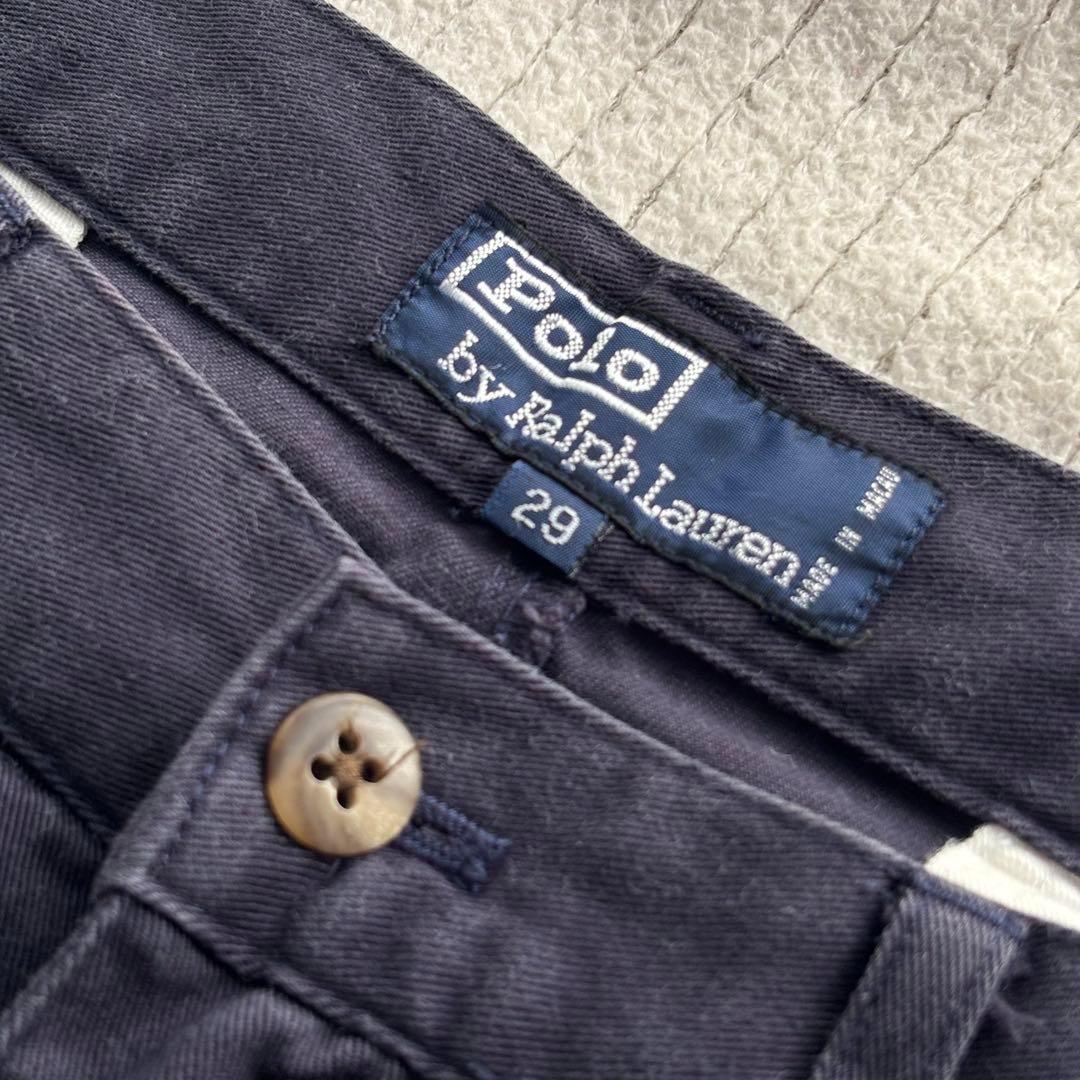 90s ラルフローレン ポロチノ 初期 四角タグ 2タック ネイビー W29