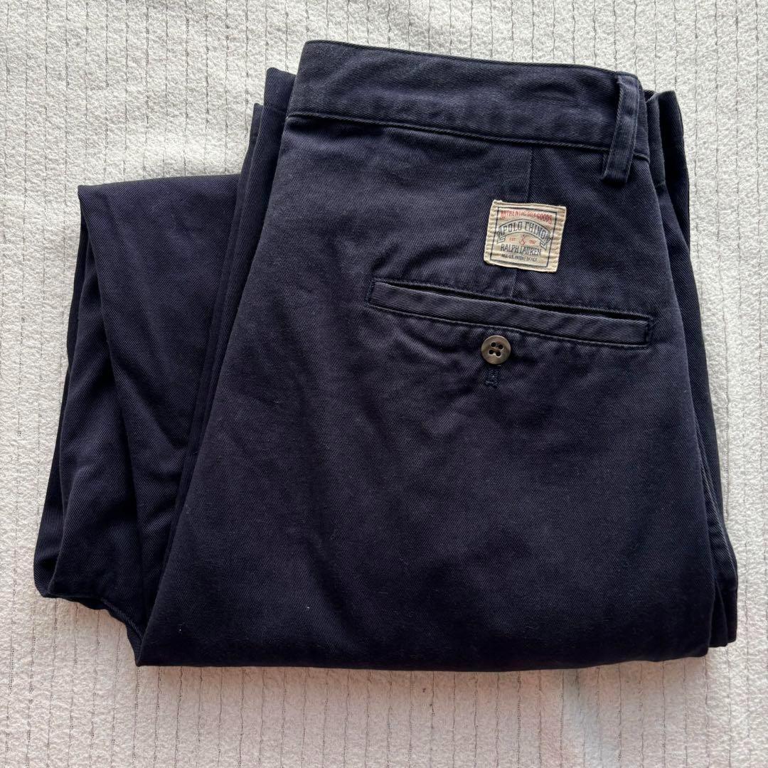 90s ラルフローレン ポロチノ 初期 四角タグ 2タック ネイビー W29