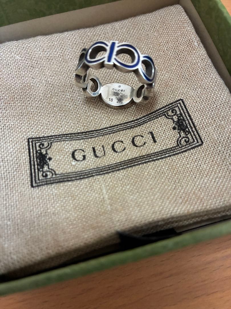 GUCCI シルバーリング ブルーロゴ18号