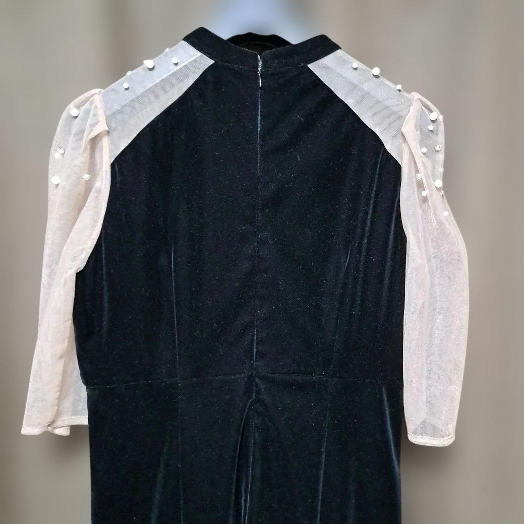 Leja シアースリーブパールビジューベロアマーメイドドレス　M