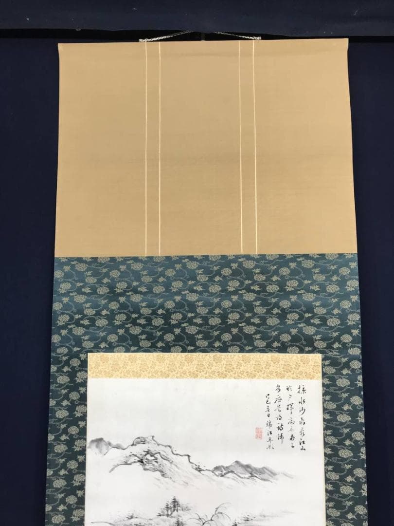 【真作】錦江/山水遊舟画賛/山水図/掛軸/名家伝来/AC-238